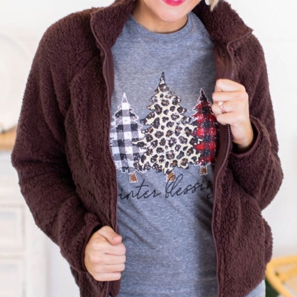 brown sherpa zip up jacket • sz small - Picture 3 of 4